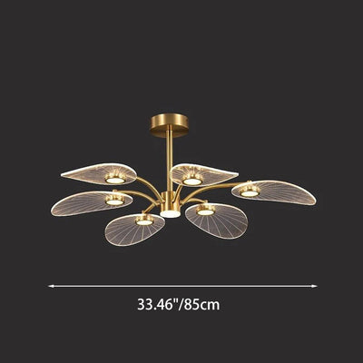 Contemporary Scandinavian Iron Round Branch Leaf Acrylic LED Semi-Flush Mount Ceiling Light For Bedroom