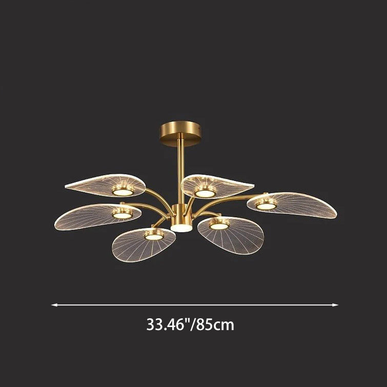 Contemporary Scandinavian Iron Round Branch Leaf Acrylic LED Semi-Flush Mount Ceiling Light For Bedroom