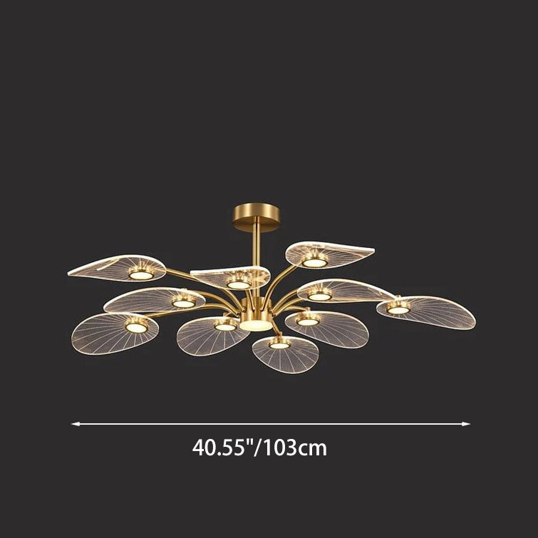 Contemporary Scandinavian Iron Round Branch Leaf Acrylic LED Semi-Flush Mount Ceiling Light For Bedroom