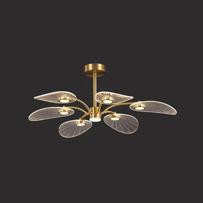Contemporary Scandinavian Iron Round Branch Leaf Acrylic LED Semi-Flush Mount Ceiling Light For Bedroom
