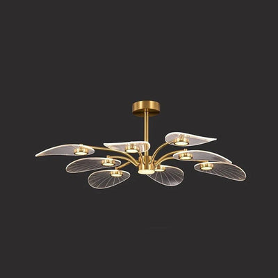 Contemporary Scandinavian Iron Round Branch Leaf Acrylic LED Semi-Flush Mount Ceiling Light For Bedroom