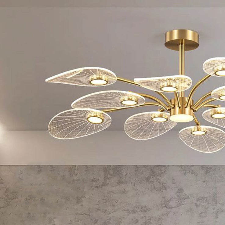 Contemporary Scandinavian Iron Round Branch Leaf Acrylic LED Semi-Flush Mount Ceiling Light For Bedroom