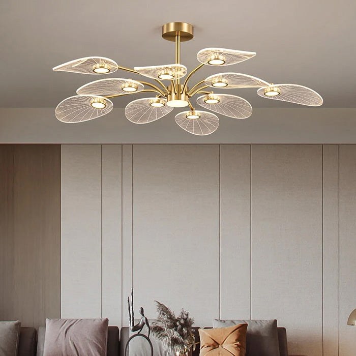 Contemporary Scandinavian Iron Round Branch Leaf Acrylic LED Semi-Flush Mount Ceiling Light For Bedroom
