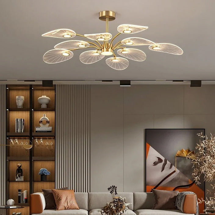Contemporary Scandinavian Iron Round Branch Leaf Acrylic LED Semi-Flush Mount Ceiling Light For Bedroom