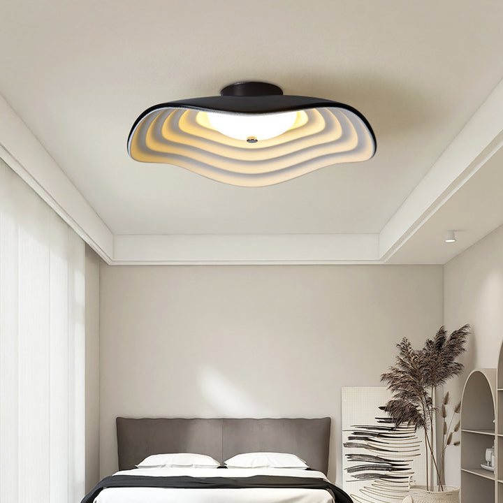 Contemporary Creative Irregular Lotus Leaf Dome Resin LED Semi-Flush Mount Ceiling Light For Living Room