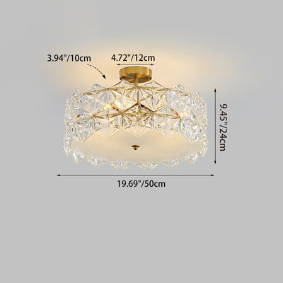 Traditional French Iron Glass Round 5/6/8-Light Semi-Flush Mount Ceiling Light For Living Room & Bedroom