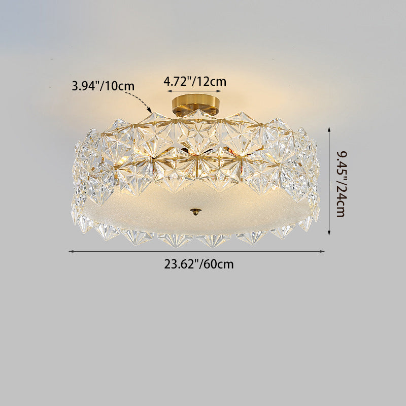 Traditional French Iron Glass Round 5/6/8-Light Semi-Flush Mount Ceiling Light For Living Room & Bedroom