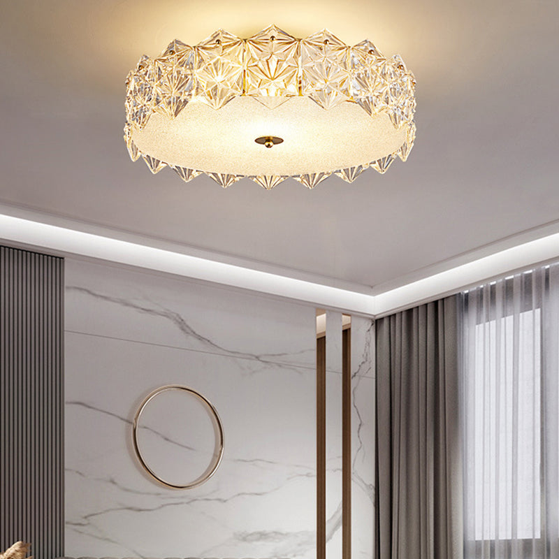 Traditional French Iron Glass Round 5/6/8-Light Semi-Flush Mount Ceiling Light For Living Room & Bedroom