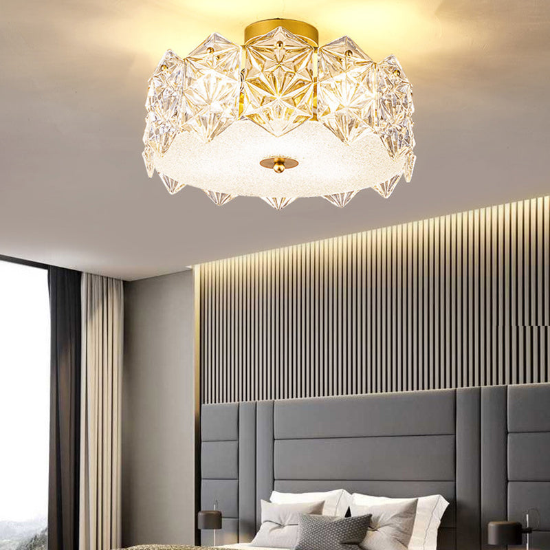 Traditional French Iron Glass Round 5/6/8-Light Semi-Flush Mount Ceiling Light For Living Room & Bedroom