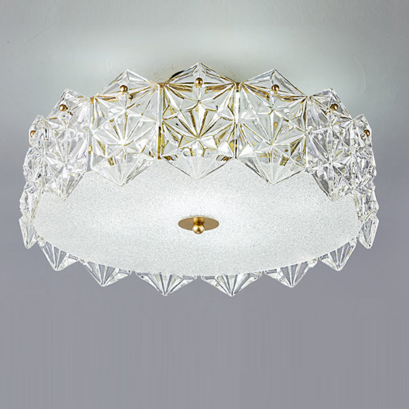 Traditional French Iron Glass Round 5/6/8-Light Semi-Flush Mount Ceiling Light For Living Room & Bedroom