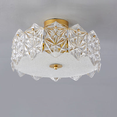 Traditional French Iron Glass Round 5/6/8-Light Semi-Flush Mount Ceiling Light For Living Room & Bedroom