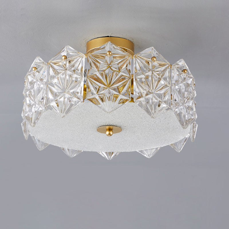Traditional French Iron Glass Round 5/6/8-Light Semi-Flush Mount Ceiling Light For Living Room & Bedroom