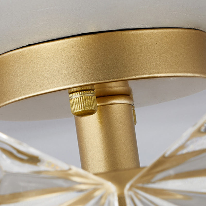 Traditional French Iron Glass Round 5/6/8-Light Semi-Flush Mount Ceiling Light For Living Room & Bedroom