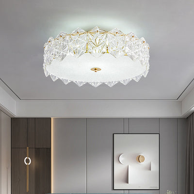 Traditional French Iron Glass Round 5/6/8-Light Semi-Flush Mount Ceiling Light For Living Room & Bedroom