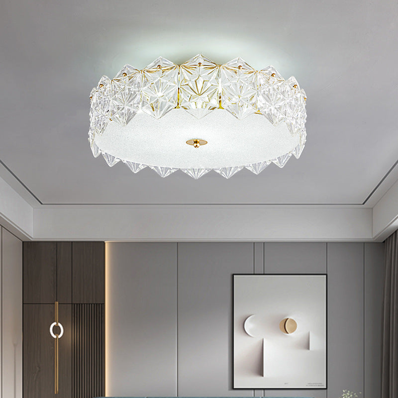 Traditional French Iron Glass Round 5/6/8-Light Semi-Flush Mount Ceiling Light For Living Room & Bedroom