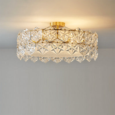 Traditional French Iron Glass Round 5/6/8-Light Semi-Flush Mount Ceiling Light For Living Room & Bedroom