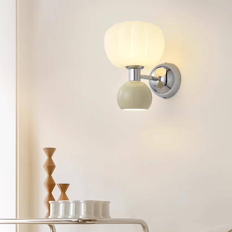 Traditional French Iron Acrylic Pumpkin-Shaped 2-Light Wall Sconce Lamp For Bedroom