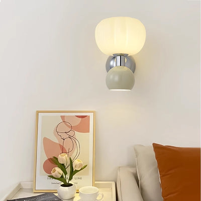 Traditional French Iron Acrylic Pumpkin-Shaped 2-Light Wall Sconce Lamp For Bedroom