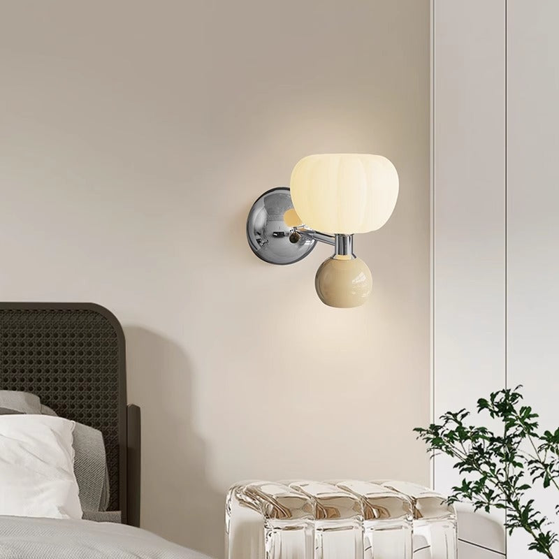 Traditional French Iron Acrylic Pumpkin-Shaped 2-Light Wall Sconce Lamp For Bedroom