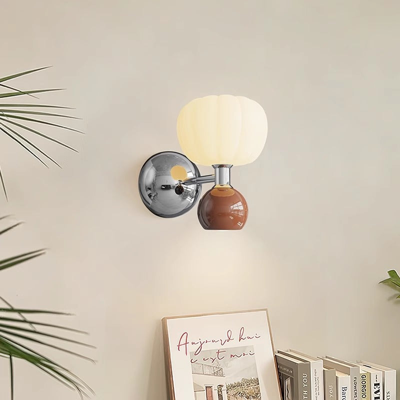Traditional French Iron Acrylic Pumpkin-Shaped 2-Light Wall Sconce Lamp For Bedroom