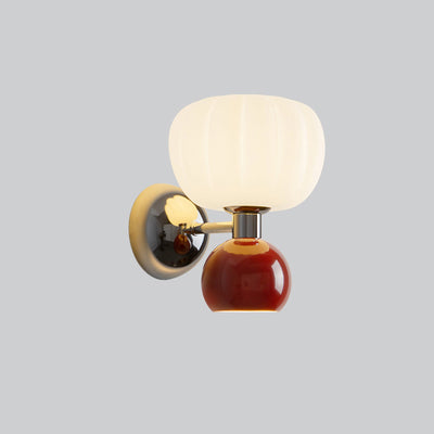Traditional French Iron Acrylic Pumpkin-Shaped 2-Light Wall Sconce Lamp For Bedroom