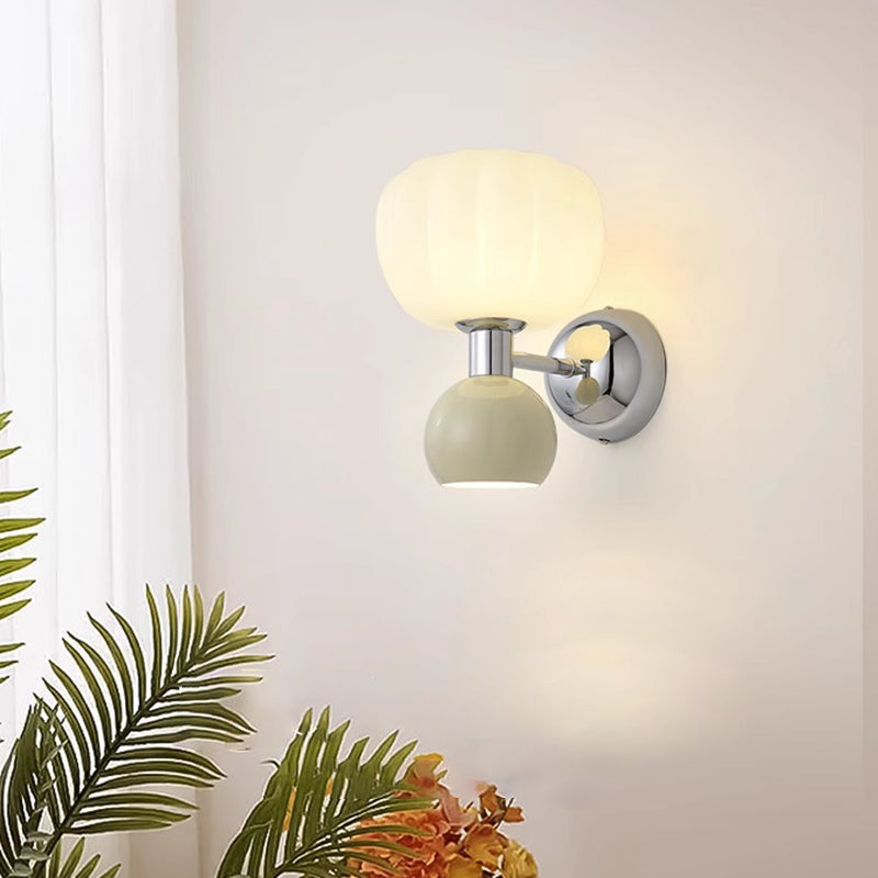 Traditional French Iron Acrylic Pumpkin-Shaped 2-Light Wall Sconce Lamp For Bedroom