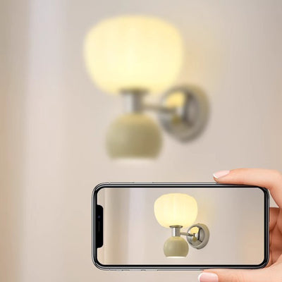 Traditional French Iron Acrylic Pumpkin-Shaped 2-Light Wall Sconce Lamp For Bedroom