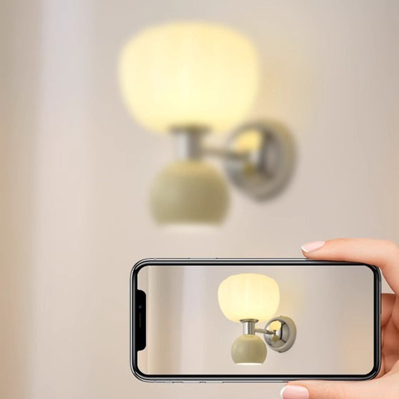 Traditional French Iron Acrylic Pumpkin-Shaped 2-Light Wall Sconce Lamp For Bedroom