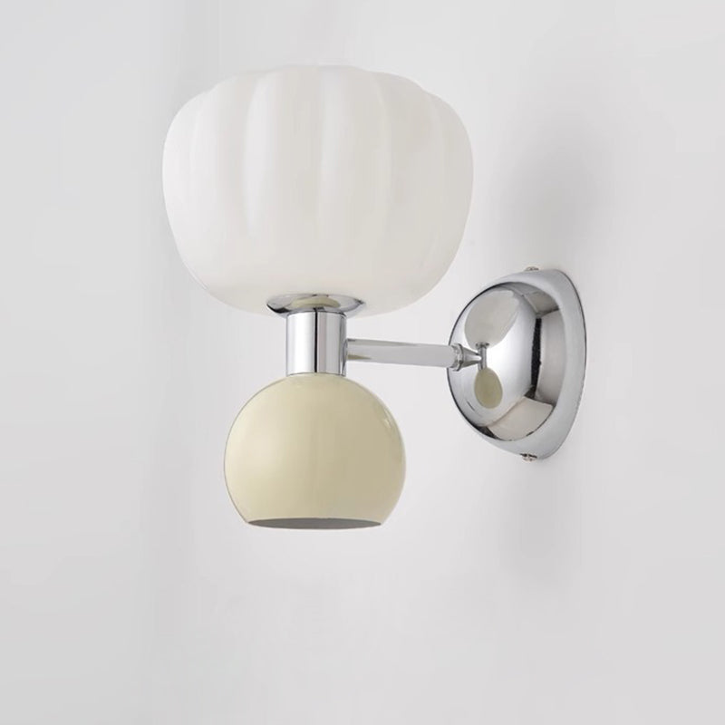Traditional French Iron Acrylic Pumpkin-Shaped 2-Light Wall Sconce Lamp For Bedroom
