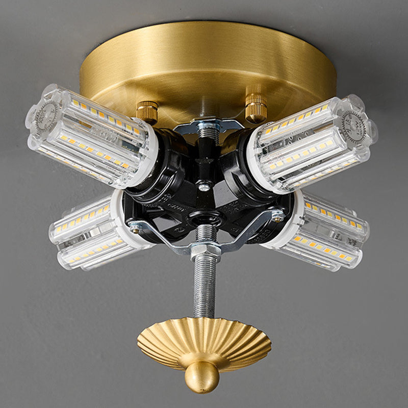 Zeitgenössische nordische Messing-Glas-Blütenblatt-förmige 3/4-Licht-Deckenleuchte für Wohnzimmer oder Schlafzimmer 