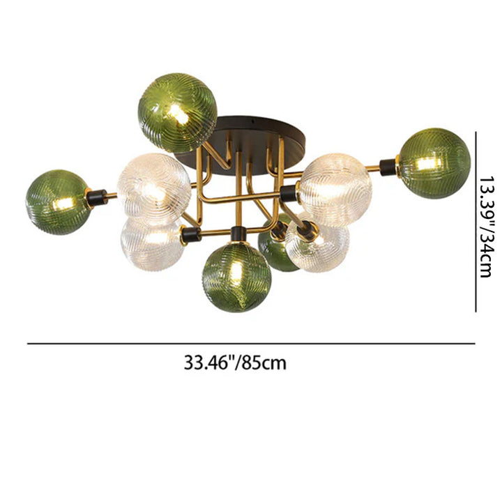 Contemporary Scandinavian Iron Glass Spherical 5/9-Light Semi-Flush Mount Ceiling Light For Living Room, Bedroom Or Entrance Hallway