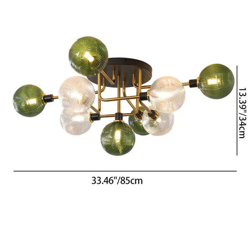 Zeitgenössisches skandinavisches Eisen-Glas-Kugelförmiges 5/9-Licht Semi-Flush-Montage Deckenleuchte für Wohnzimmer, Schlafzimmer oder Eingangsflur 