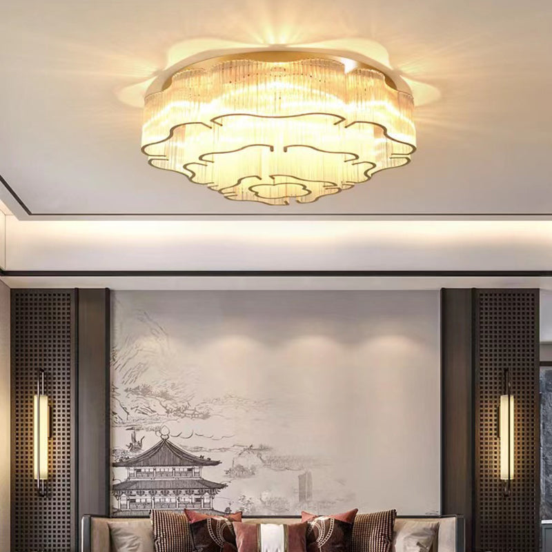 Contemporary Luxury Hardware Glass Round 7/11-Light Semi-Flush Mount Ceiling Light For Living Room, Bedroom