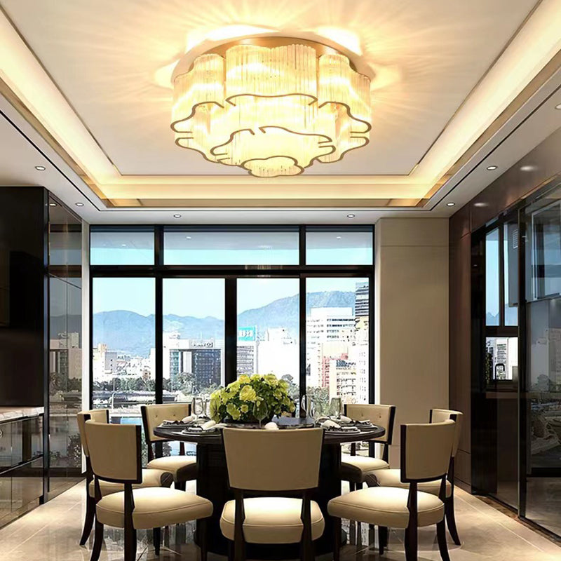 Contemporary Luxury Hardware Glass Round 7/11-Light Semi-Flush Mount Ceiling Light For Living Room, Bedroom