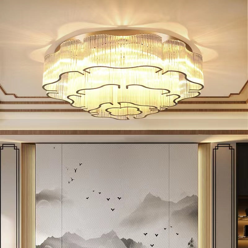 Contemporary Luxury Hardware Glass Round 7/11-Light Semi-Flush Mount Ceiling Light For Living Room, Bedroom