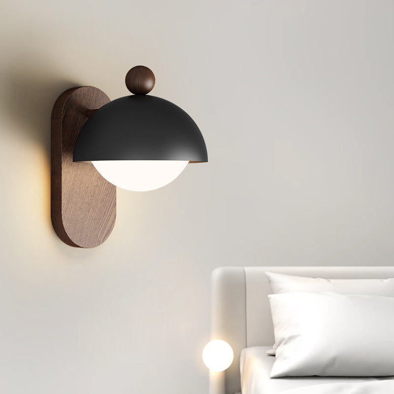 Moderne Mid-Century Eisen Massivholz Acryl Modulare Sphärische 1-Licht Wandleuchte Für Arbeitszimmer Oder Nachttisch 