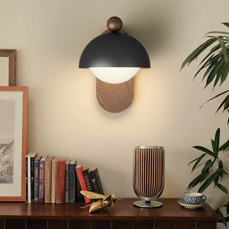Moderne Mid-Century Eisen Massivholz Acryl Modulare Sphärische 1-Licht Wandleuchte Für Arbeitszimmer Oder Nachttisch 