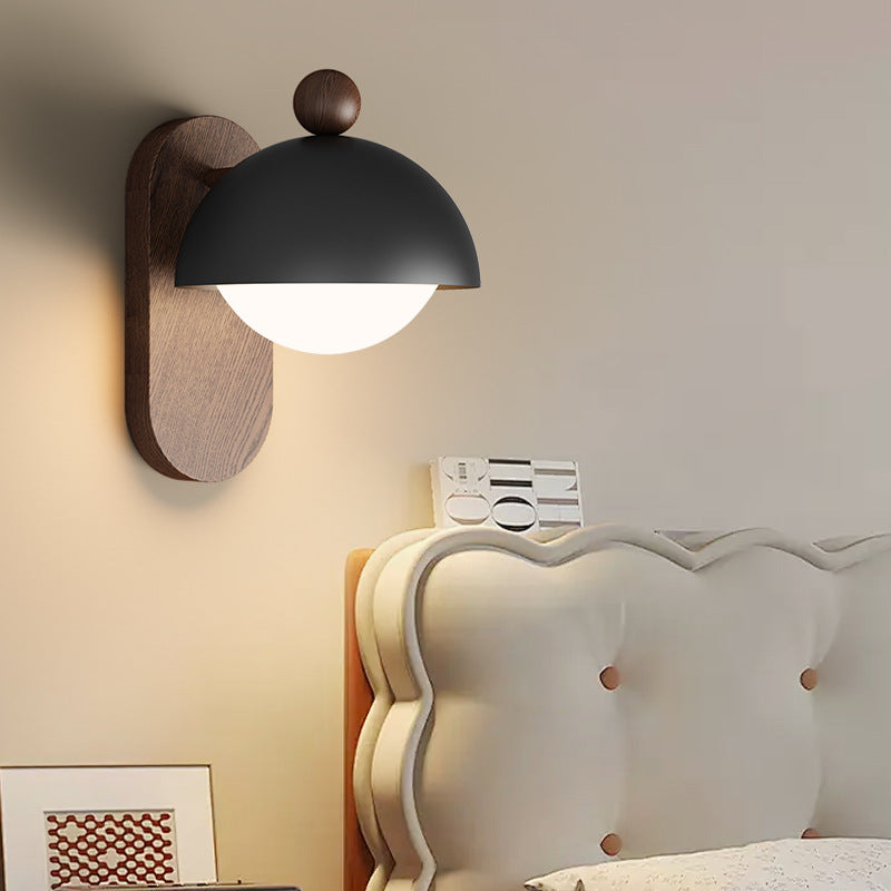 Moderne Mid-Century Eisen Massivholz Acryl Modulare Sphärische 1-Licht Wandleuchte Für Arbeitszimmer Oder Nachttisch 