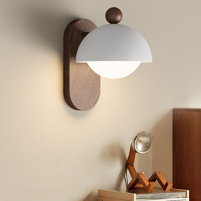 Moderne Mid-Century Eisen Massivholz Acryl Modulare Sphärische 1-Licht Wandleuchte Für Arbeitszimmer Oder Nachttisch 