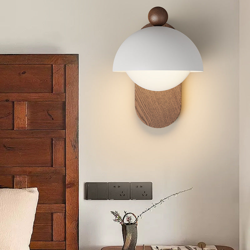 Moderne Mid-Century Eisen Massivholz Acryl Modulare Sphärische 1-Licht Wandleuchte Für Arbeitszimmer Oder Nachttisch 