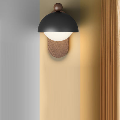 Moderne Mid-Century Eisen Massivholz Acryl Modulare Sphärische 1-Licht Wandleuchte Für Arbeitszimmer Oder Nachttisch 