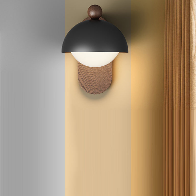 Moderne Mid-Century Eisen Massivholz Acryl Modulare Sphärische 1-Licht Wandleuchte Für Arbeitszimmer Oder Nachttisch 