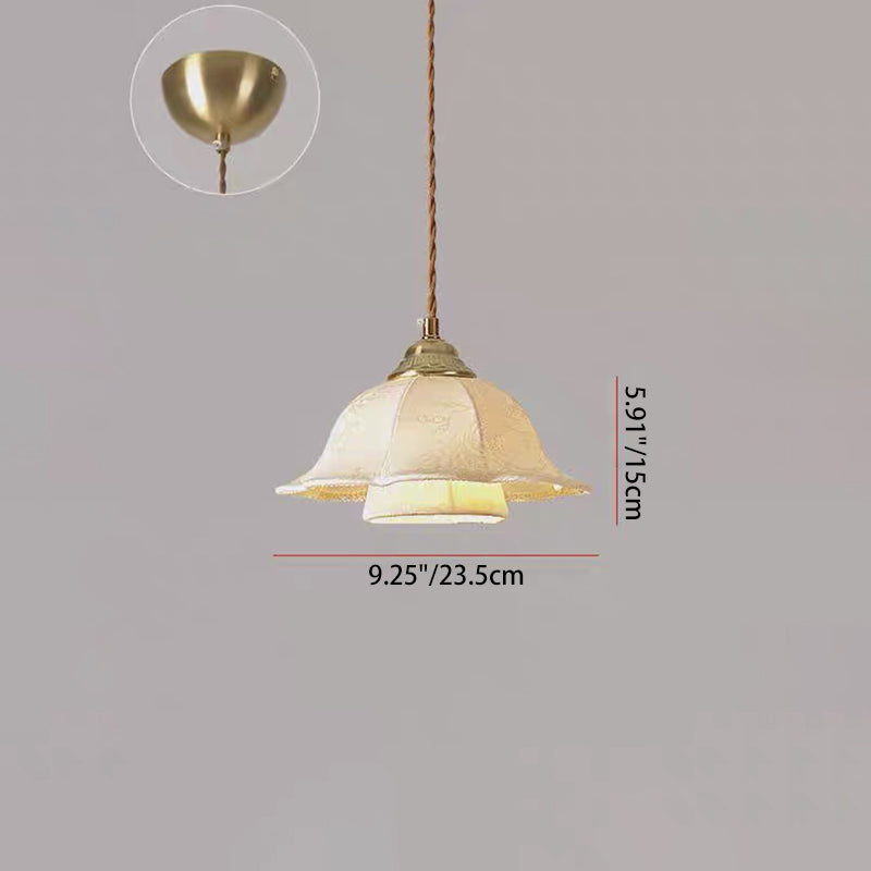 Traditional French Iron Fabric Ash Petal-Shaped 1-Light Pendant Light For Living Room Or Bedroom