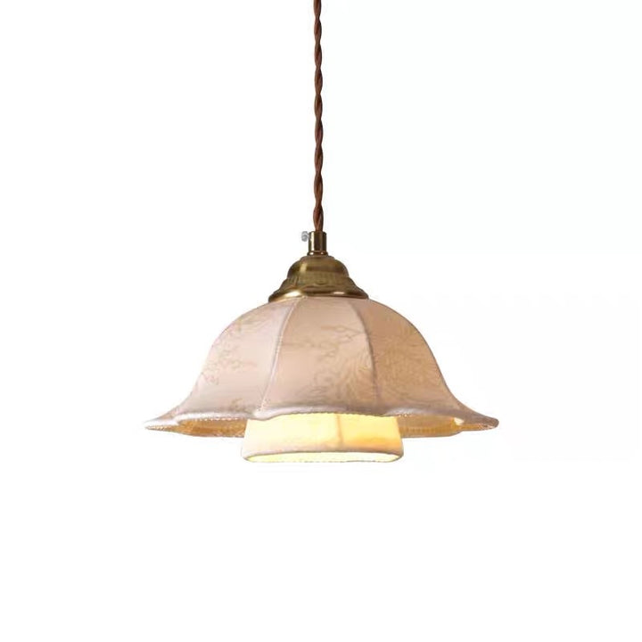 Traditional French Iron Fabric Ash Petal-Shaped 1-Light Pendant Light For Living Room Or Bedroom