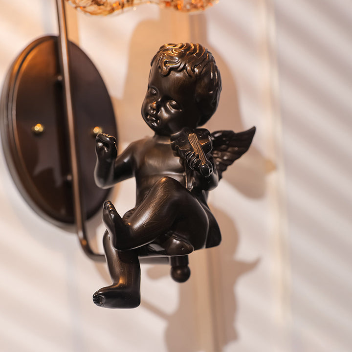 Traditionelle französische Eisenharz-Glas-Blütenblatt-förmige 1-Licht-Wandleuchte für Flur oder Schlafzimmer 