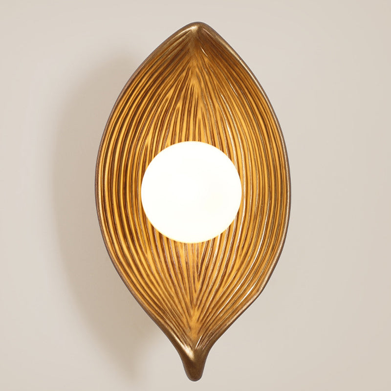 Traditional Japanese Resin Rotomolding Leaf-Shaped 1-Light Wall Sconce Lamp For Bedroom Or Hallway