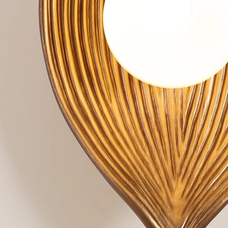 Traditional Japanese Resin Rotomolding Leaf-Shaped 1-Light Wall Sconce Lamp For Bedroom Or Hallway