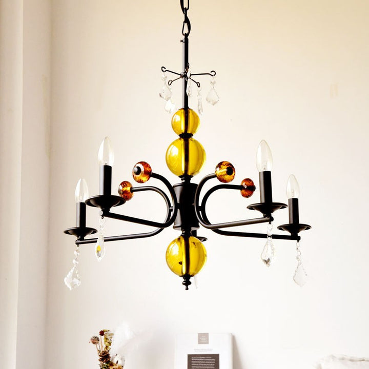 Traditional French Iron Glass Candlestick-Shaped 5/6/8-Light Chandelier For Living Room Or Bedroom