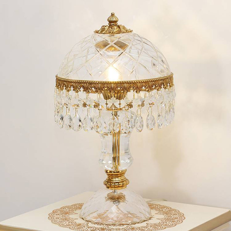 Traditional Luxury Brass Crystal Jellyfish-Shaped 1-Light Table Lamp For Bedside Or Living Room