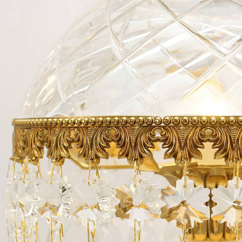 Traditional Luxury Brass Crystal Jellyfish-Shaped 1-Light Table Lamp For Bedside Or Living Room